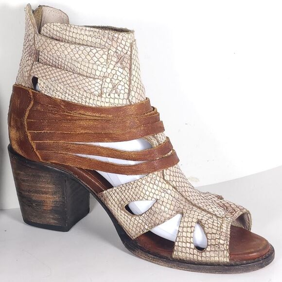 FREEBIRD BY STEVEN Women's Nest US8 Brown Leather Snakeskin Zip Strappy Sandals - Picture 8 of 16